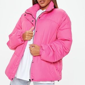 MISGUIDED hot pink oversized puffer coat